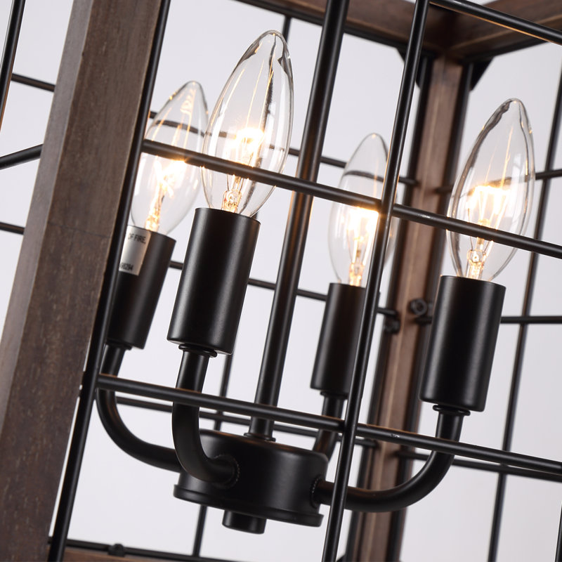 Gracie Oaks Nakeitha 4 - Light Square/Rectangle Chandelier with Wood ...