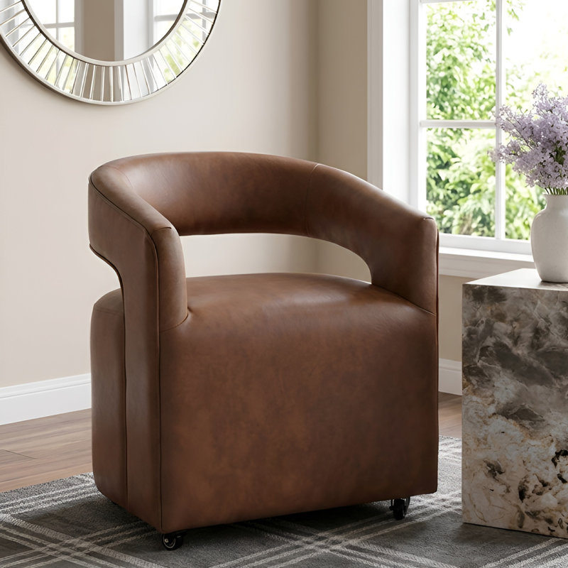 Chaise rembourrée Performance en tissu avec roulettes cachées, Brun