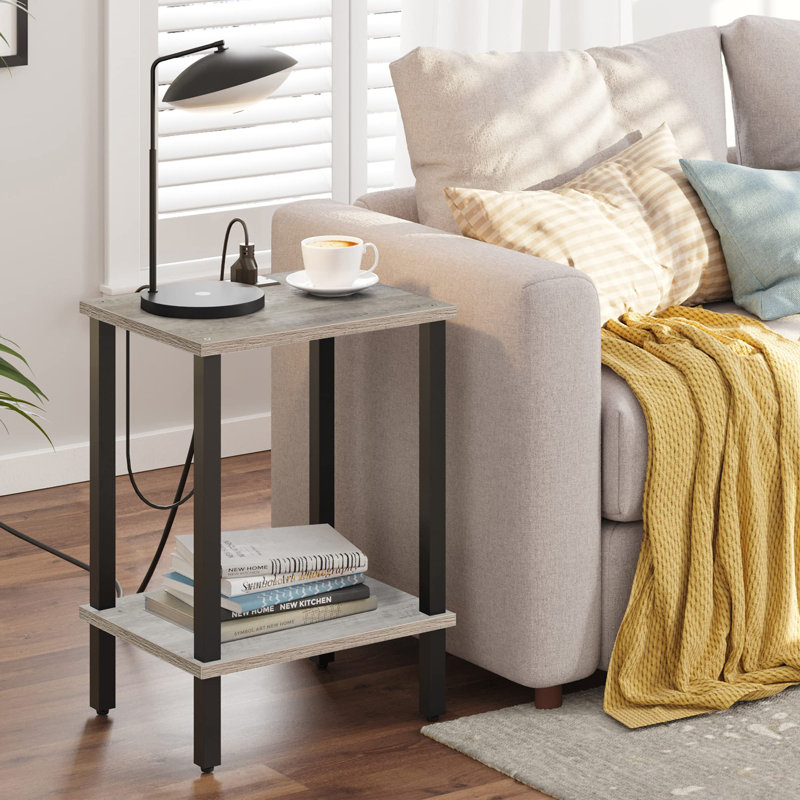 Yannik End Table with Charging Station, Greige/Black