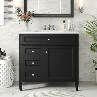Bathroom Vanity With Top Sink, Modern Bathroom Storage Cabinet With 2 Drawers And A Tip-Out Drawer, Single Sink Bathroom Vanity