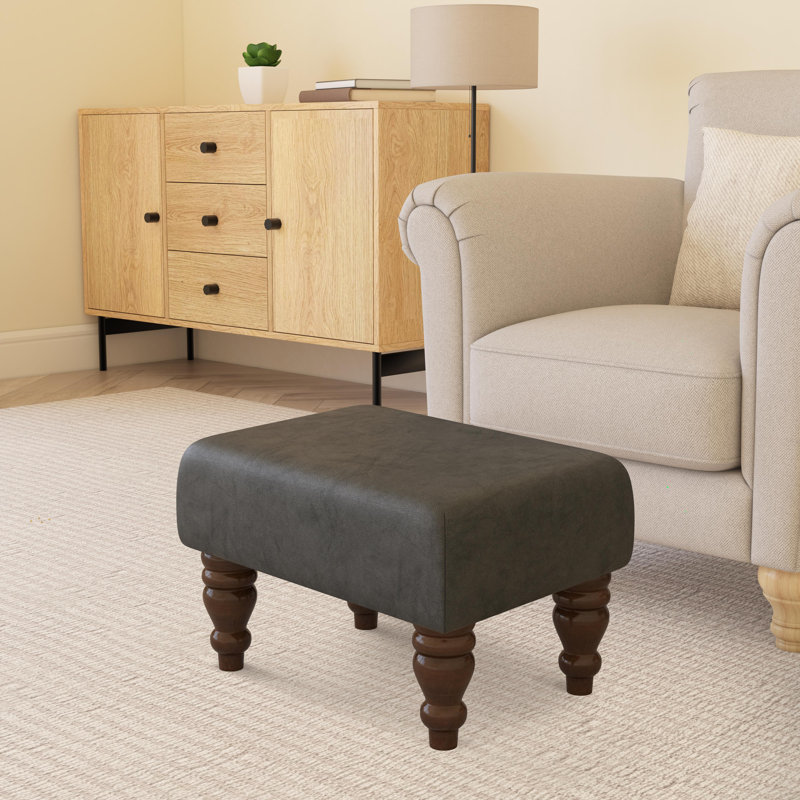 Large Footstools Wood Turned Leg , Mahogany, Graphite Grey, Italian Leather