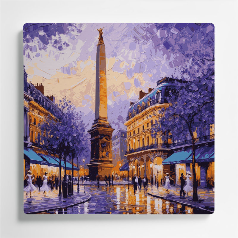 Art mural en métal mauve, "Cities", Argentine, H 32 po x l 32 po