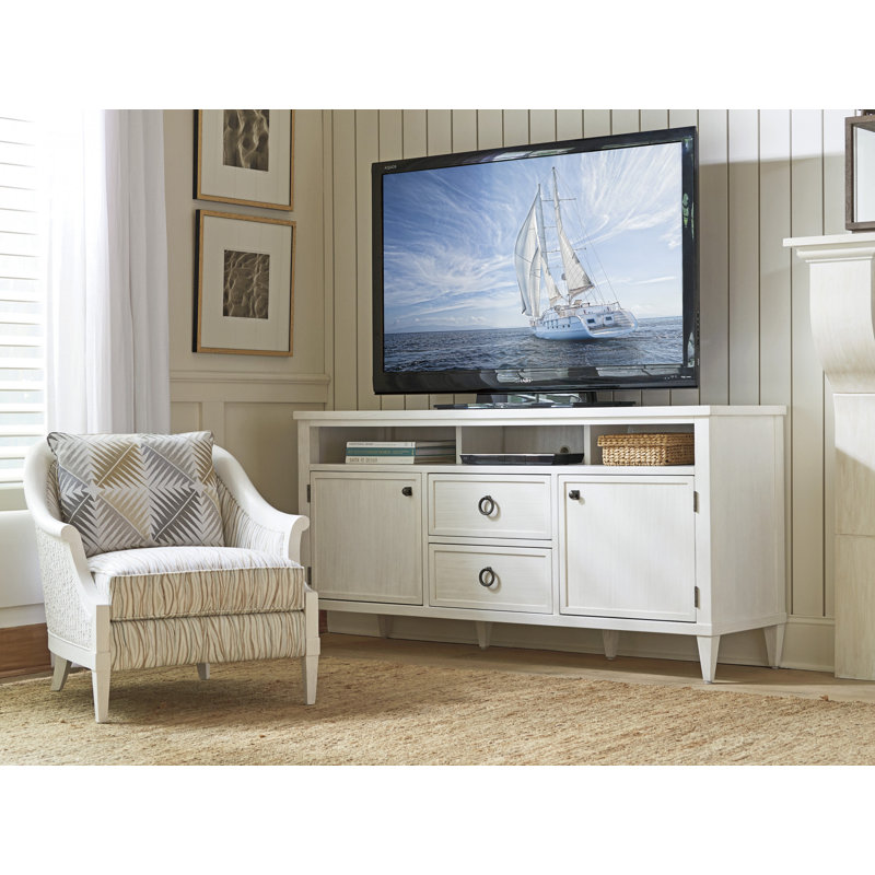 Ocean Breeze Shell White 72" Transitional Media Console with Cabinet