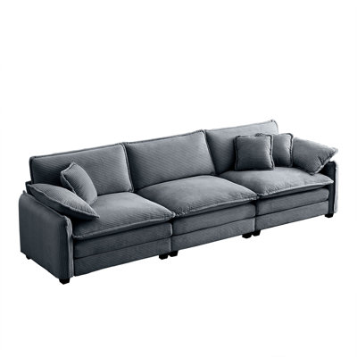 Majlis Corduroy 3-Seater Sectional Sofa with Pillows & Cushions