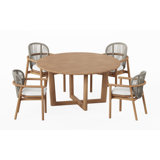 4 Seats 5 Pcs Grade-A Teak Wood Dining Set: 60" Sema Round Table And 4 Fensee Arm Chairs #11FN3404