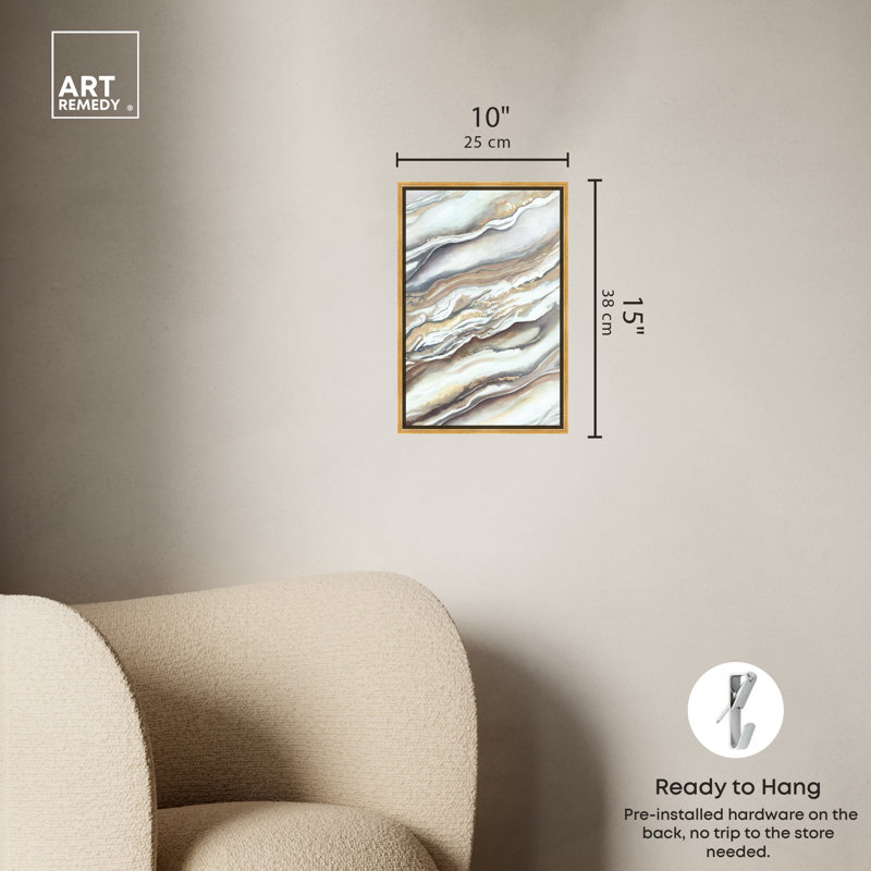Gold Framed Neutral Abstract Canvas Wall Art, 25" x 17"