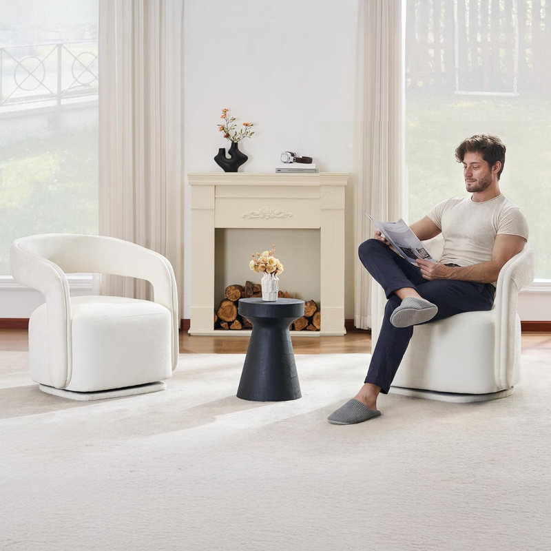 Upholstered Chenille Swivel Armchair, White