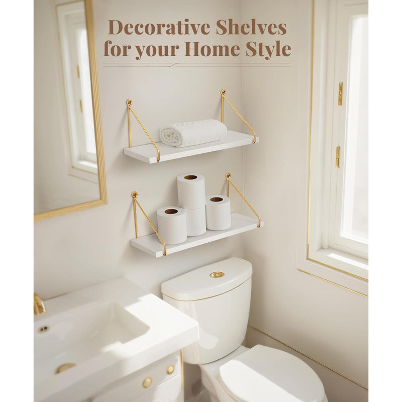 2 Piece Floating Shelf, White/Gold