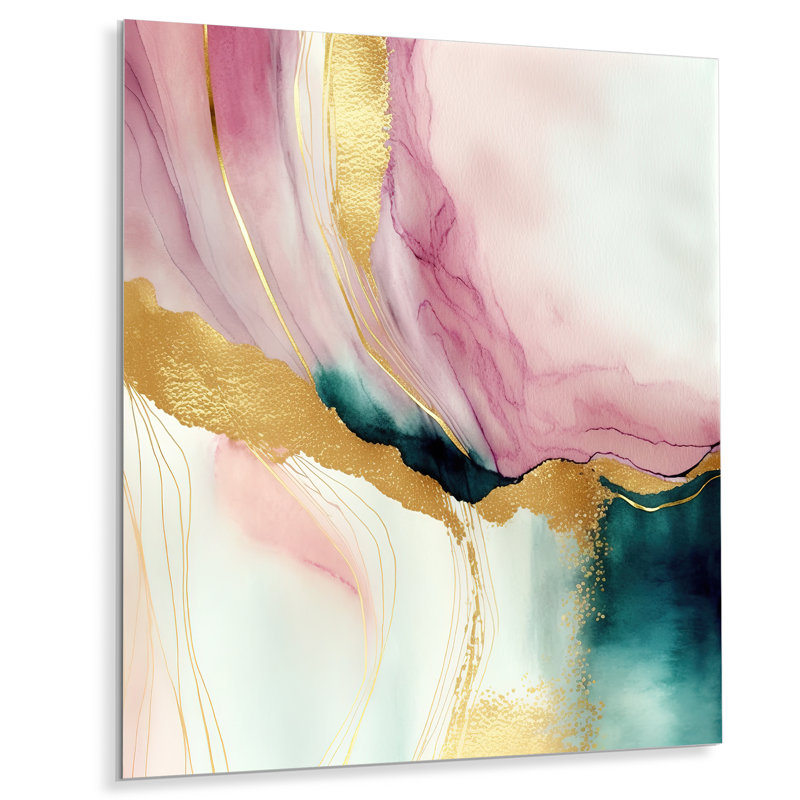 Géode abstraite marbre rose et vert I - décoration murale abstraite en marbre en métal, H 20 po x l 12 po x P 1 po