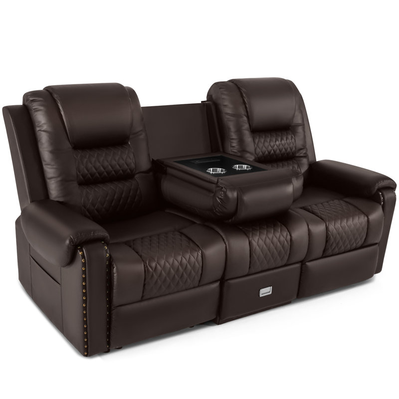 Fauteuil inclinable en cuir 3 places avec massage à 8 points et boîte de rangement, fauteuil de massage à 3 sièges d'une largeur de 77,55 po avec charge USB