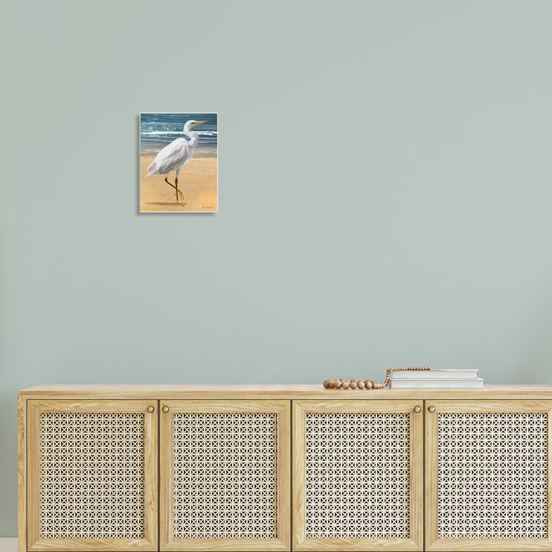 Oiseau héron blanc debout sur la plage, art mural par Diane Neukirch, H 15 po x l 10 po x P 0,5 po