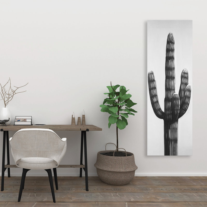 Grande toile botanique noire et blanche Cactus pour la décoration intérieure