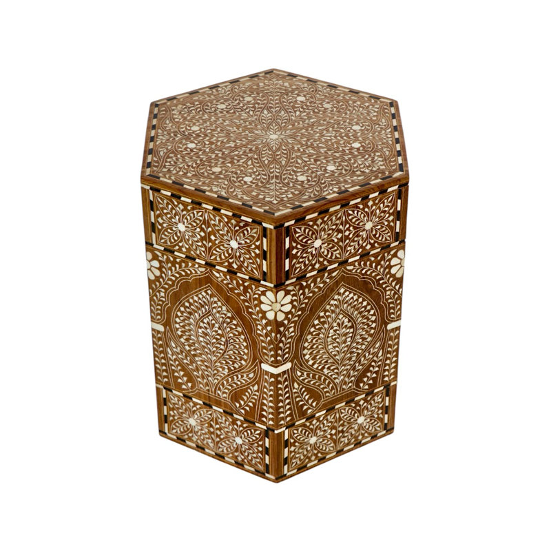 Bone Inlaid Teak Drum Table