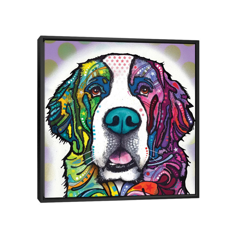 « saint bernard », impression sur toile, H 18 po x l 18 po x P 1,5 po, Toile encadrée noire, Pas de tapis