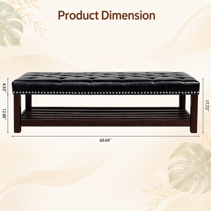 Banc rembourré en bois pour chambre à coucher pour entrée, Black