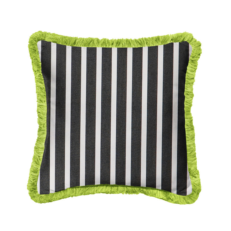 Fringed Outdoor Throw Pillow, Black
