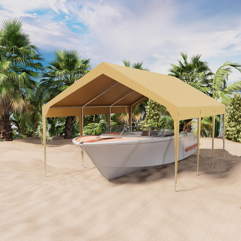 Auvent 10 x 20 pi pour abri d'auto robuste et résistant aux rayons UV, H 9,3 pi x l 20 pi x P 10 pi, Jaune