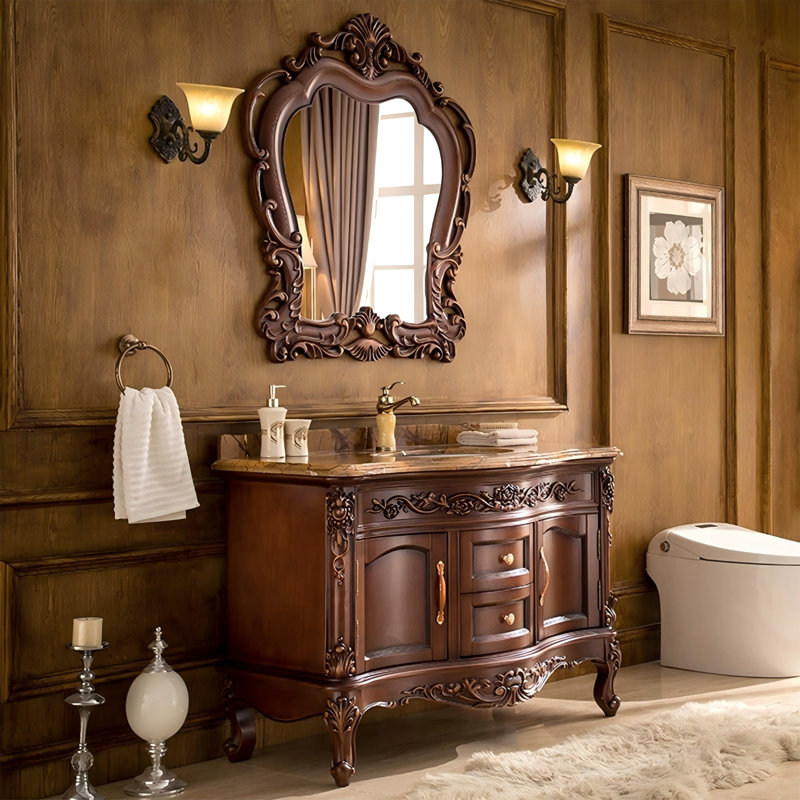 Meuble-lavabo autoportant en bois massif 43,31 po avec miroir