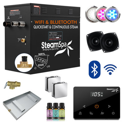 Black Series 12KW Steam Bath Generator With Fully Wireless Remote, BLUETOOTH, WIFI, And Auto Drain In Polished Chrome