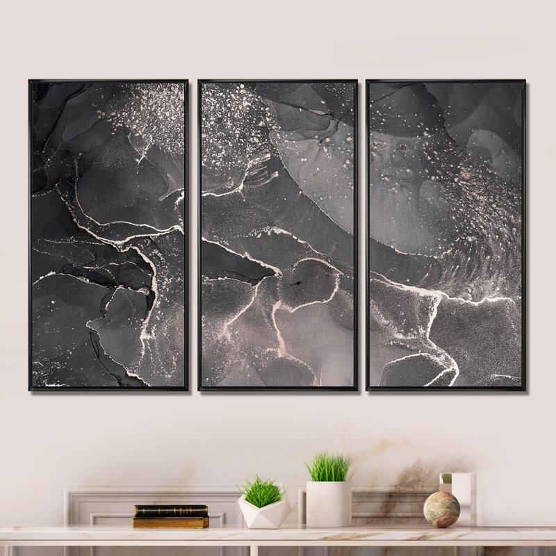 «Abstract Abstract Translucent Gray Ink Clouds», ensemble de 3 reproductions sur toile flottantes, H 28 po x l 36 po x P 1 po