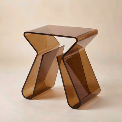 17" H Acrylic Side Table with Storage, Small End Table for Living Room and Bedroom, Amber Transparent Accent Table for Small Spaces, Modern Nightstand Sofa Side