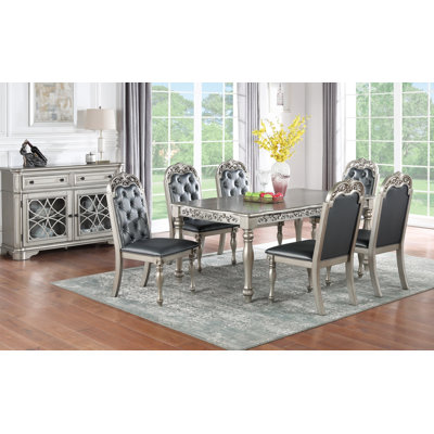 Rectangular Dining Table Set Rubberwood 72 x 42 in 7 Piece Set Gray and Silver Classic Style