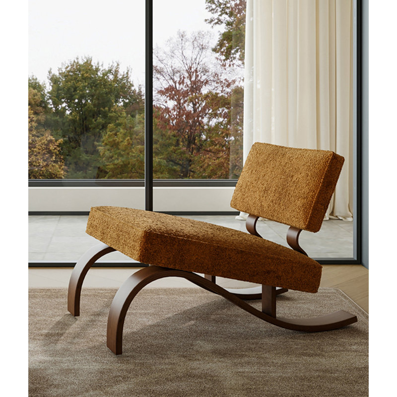 Fauteuil d'appoint en chenille de style Mid-Century en acier au carbone, fauteuil simple caramel avec base incurvée pour le salon