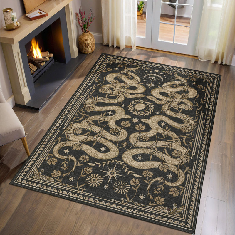 Tapis à motif de serpent doux, à poils courts, résistant aux marques, antidérapant et lavable, Gris, Rectangle 3' x 5'