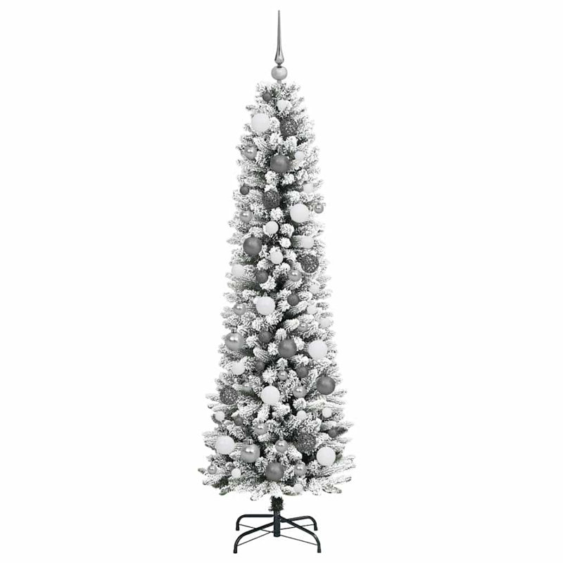 vidaXL Artificial Christmas Tree with 300 LEDs with Stand, White/Grey, 5.91 ft