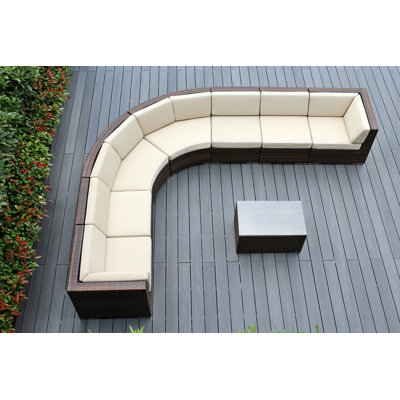 Popham Wicker 7 - Person Seating Group with Cushions - No Assembly