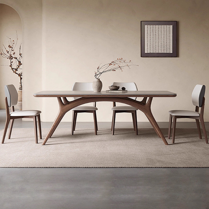 White cream style Nordic rectangular rock table, 29.53"H x 55.12"L x 31.5"W