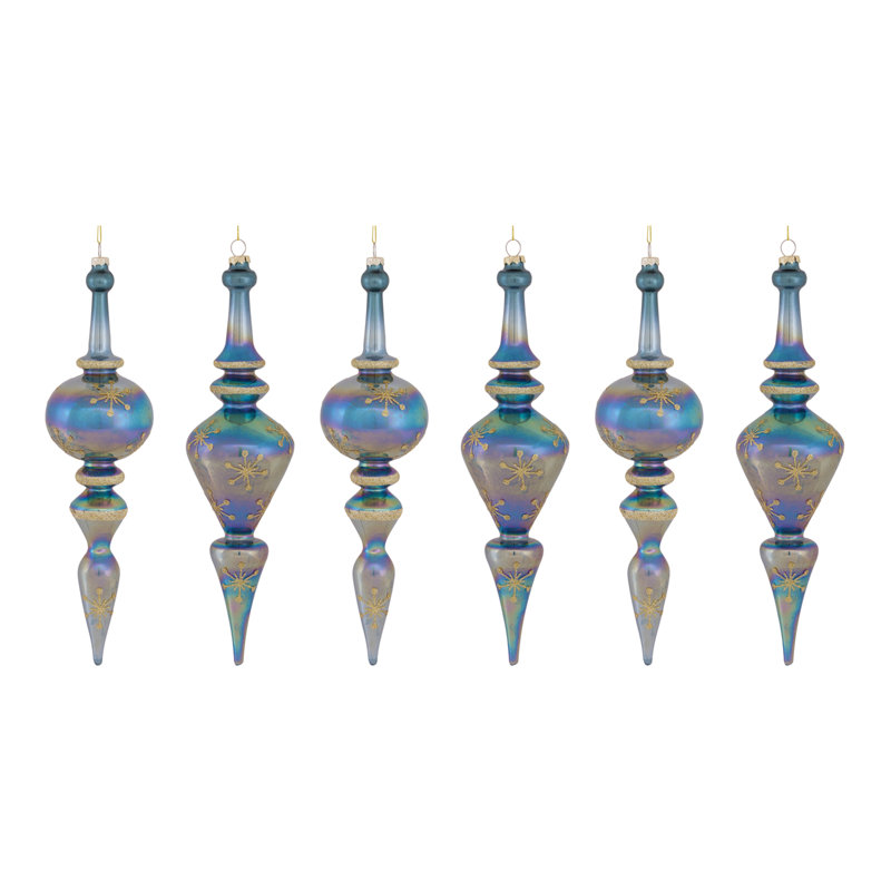 Glass Finial Ornament, 12.25" H x 3.25" W x 3.25" D, Blue