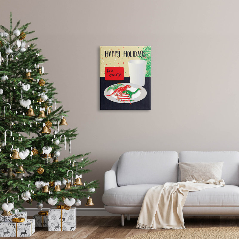 Joyeuses fêtes, dinosaures, père Noël, art mural sur toile par Linda Birtel, H 30 po x l 24 po x P 1,5 po