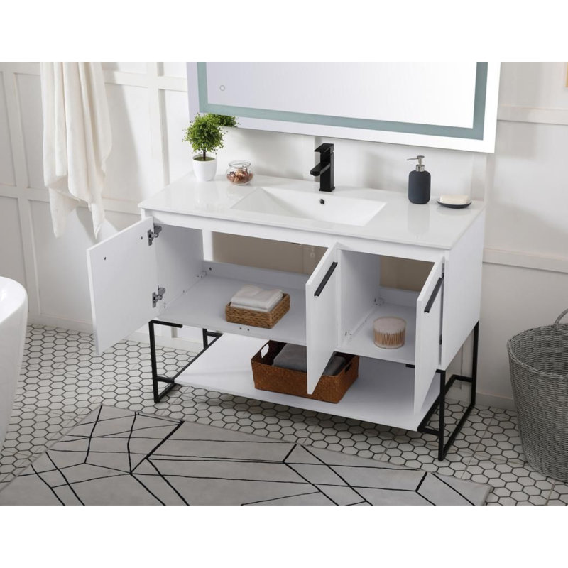 Elegant Lighting Gerard 48 in Single Basin Vanity with Cabinet and Resin Vanity Top (White)