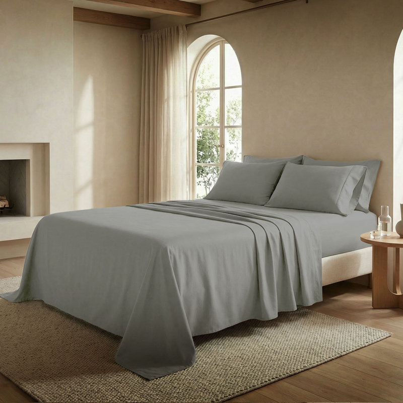 Threadmill 800 Thread Count 100% Cotton Sateen Sheet Set, Twin Sheet Set with 1 Pillowcase, Moonrock Gray Solid