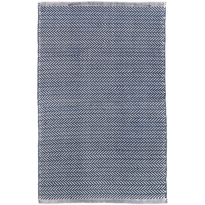 Tapis intérieur / extérieur tissé à la main indigo / blanc Herringbone