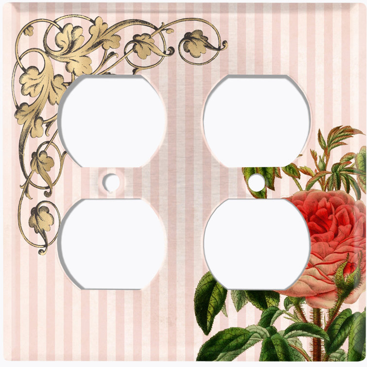 WorldAcc Red Flowers Rose Pink Leaves Frame Stripes 2-Gang Toggle Light ...