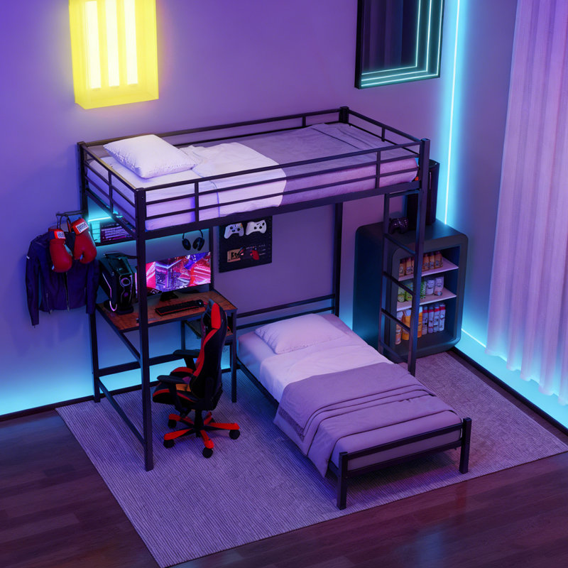 Lits superposés en métal peu encombrants avec bureau et rangement pour adolescent