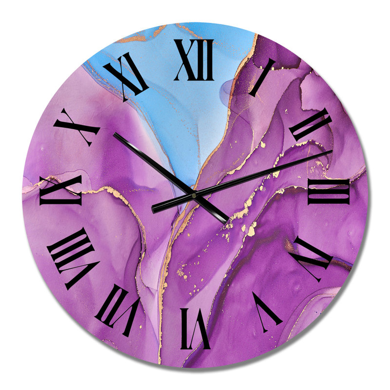 Rose et mauve, art liquide abstrait II - horloge murale moderne, Moyen