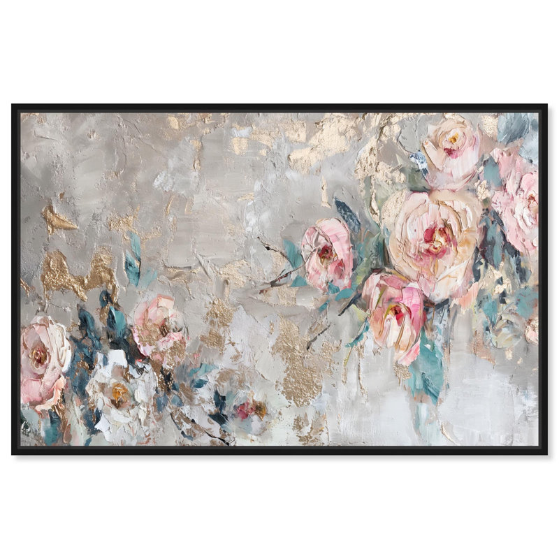Fleur de ruine I, art floral sur toile par Art Remedy, Cadre flottant noir, H 25 po x l 37 po x P 1,8 po