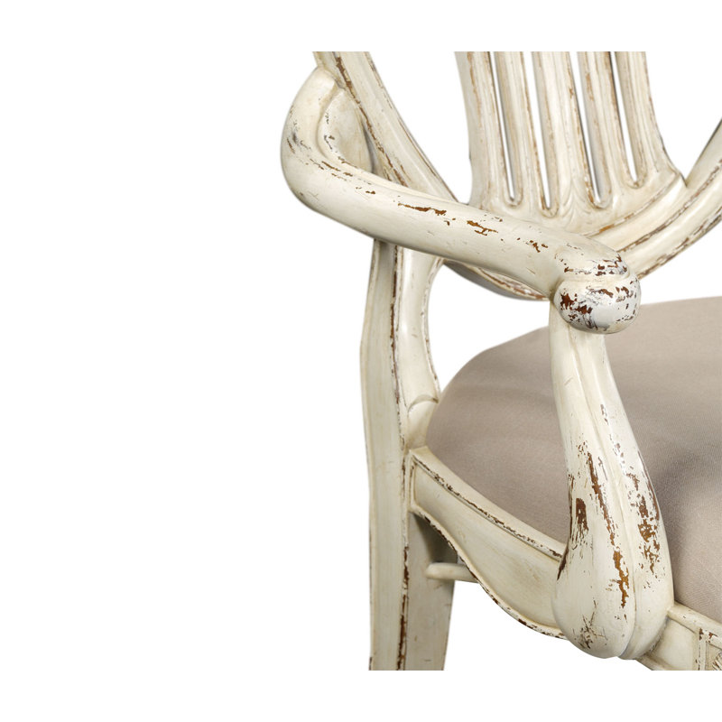 Country Farmhouse Upholstered Arm Chair, Painted Off-White