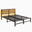 Cadre de lit grand format en métal avec tête de lit en bois, lumières RVB, chargeur, tablette de rangement, silencieux, aucun sommier tapissier requis-11126599