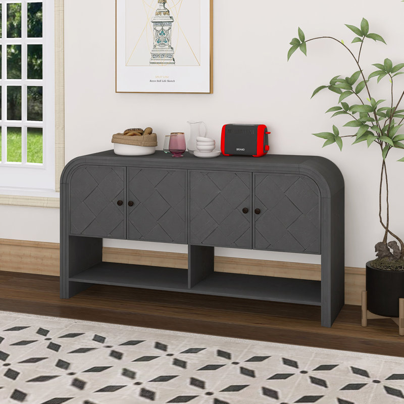 Console polyvalente avec lattes en bois tissé, Noir