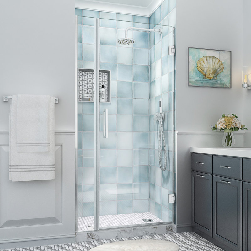Belmore XL 35.25 - 36.25 in. W x 80 in. H Frameless Hinged Shower Door with StarCast Glass, Stainless Steel, Clear Glass