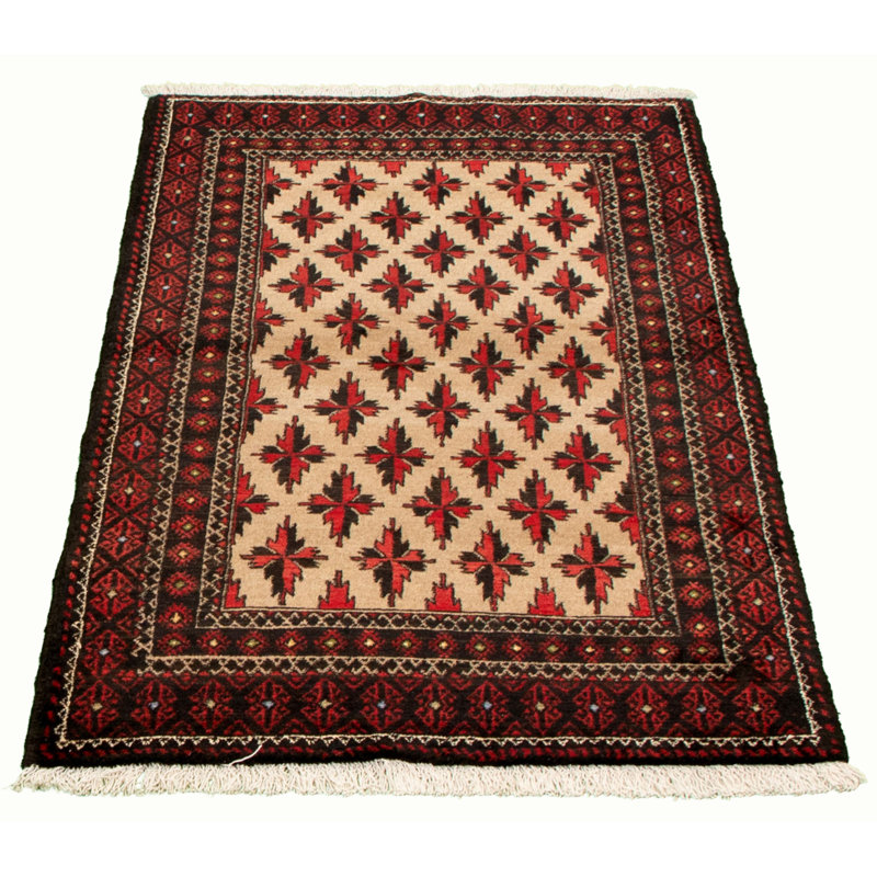 Tapis en laine Herati nouÃ© Ã  la main, couleur kaki et rouge, 106 cm x 193 cm
