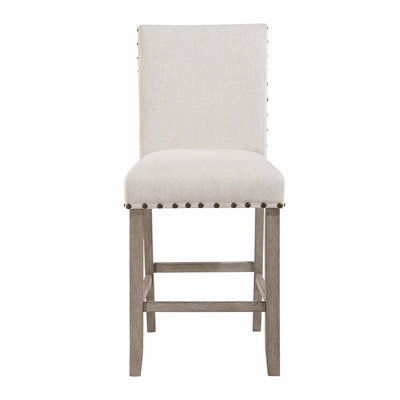 White Bar Stools   Of 2 , Gray Fabric, 40.34 In Package Depth, Nailhead Trimmed Casual Seats For Dining Chairs 2 Stools, Fabric Seat, 39.39 Height, Seating