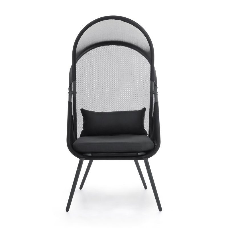 Chaise d'extérieur pliable avec abat-jour en filet, Noir, Noir