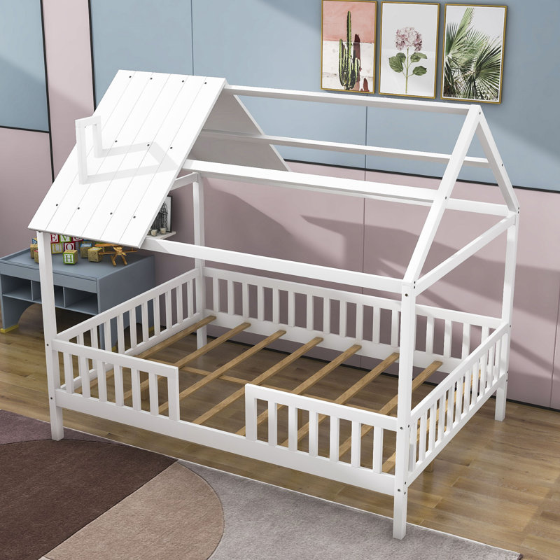 Lit en bois avec clôture, Blanc