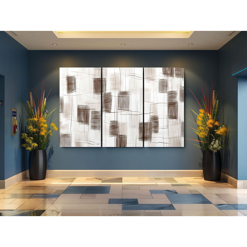 «Triptych Canvas Wall Art», ensemble de toiles abstraites triptyques brunes et blanches - art mural minimaliste pour décor de maison neutre - prêt à être accroché ou enroulé, reproduction d'art