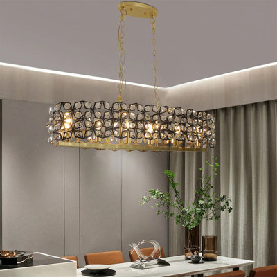 Luxurious 6 Light Champagne Gold Oval Crystal Chandelier